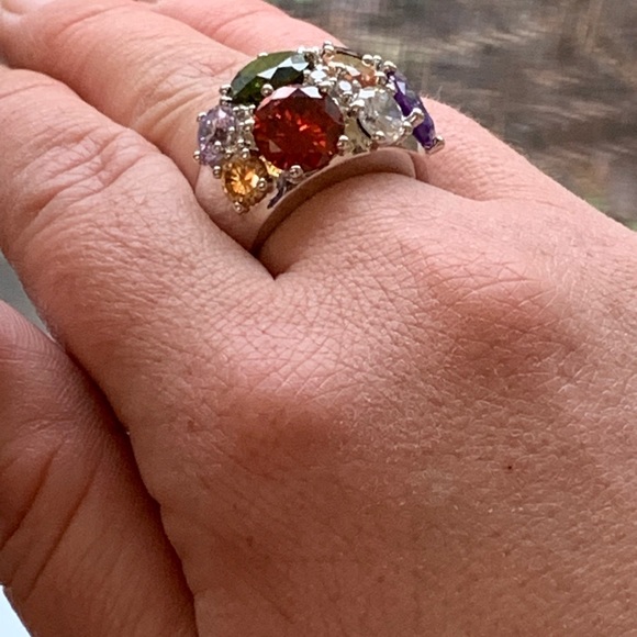 Nataliya V. Collister Rainbow Cubic Zirconia Ring Size 8 Silver Tone - Picture 10 of 12